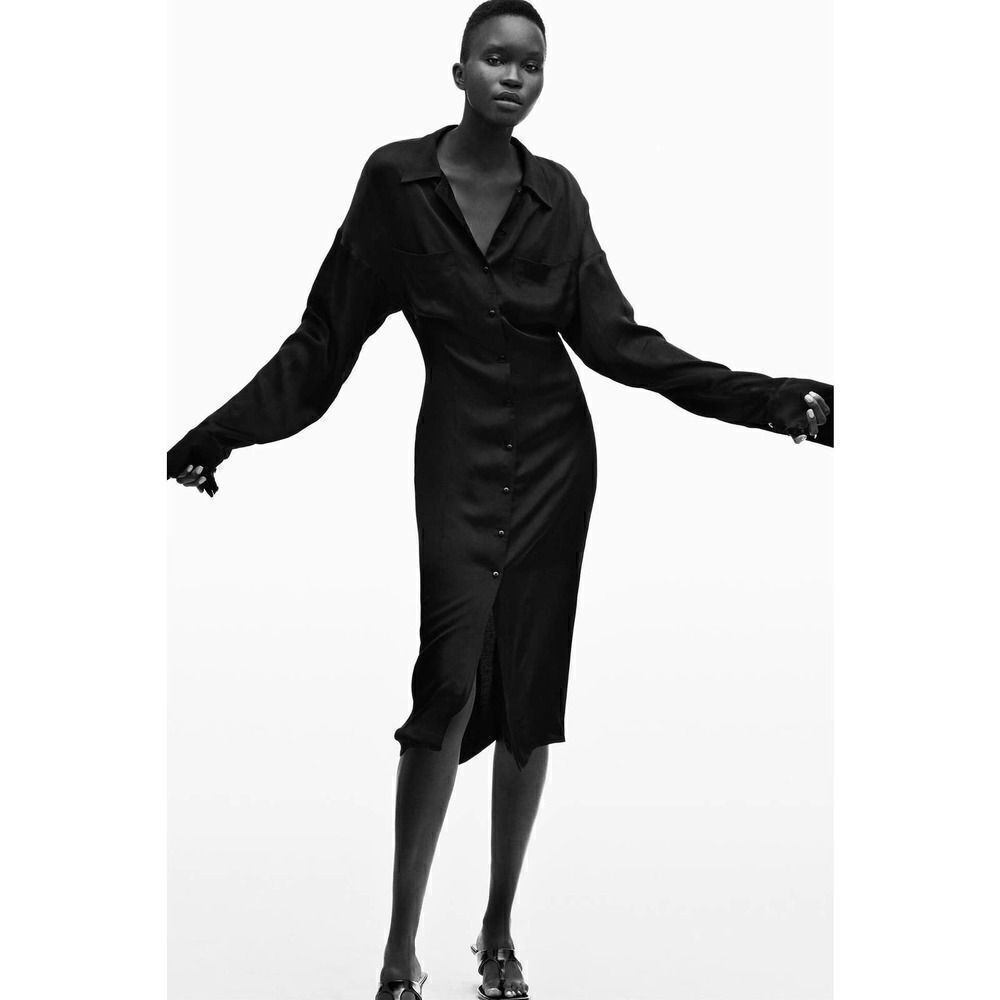 ZARA SATIN EFFECT VISCOSE SHIRT DRESS - Picture 3 of 7